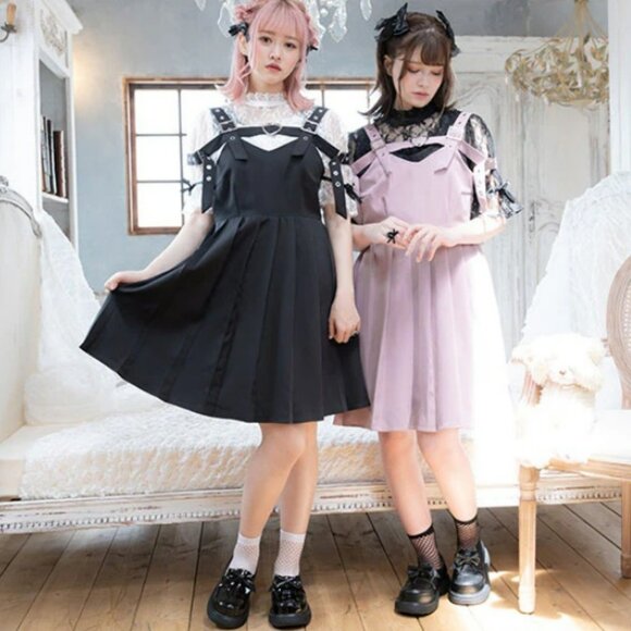 Dear My Love Buckle Belt Pleated Jumper Skirt Jirai Kei Medium Kawaii - Picture 1 of 16